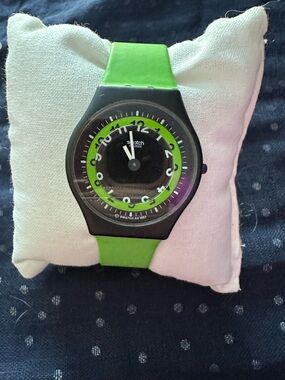 Swatch Black Watch with Bright Green Band/Accents